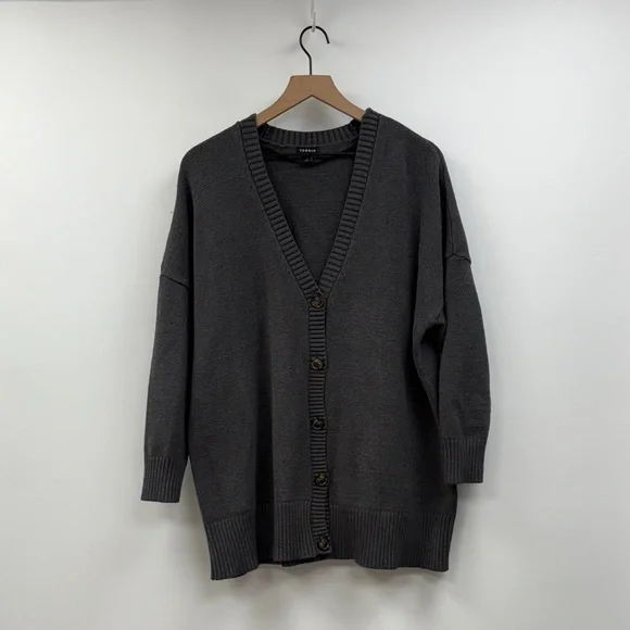 Torrid Drop Shoulder Relaxed Girlfriend Cardigan Knit Sweater Minimalist Grey 1X - Picture 3 of 10